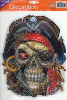 Fensterbild 3D Grusel Totenkopf Pirat