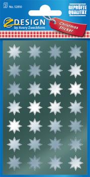 Glanzfolie Sticker 56 Sterne silber geprägt