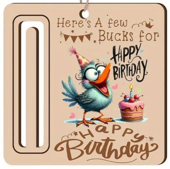 Geldgeschenk aus Holz süßer Vogel mit Torte Geldgeschenk aus Holz süßer Vogel mit Torte