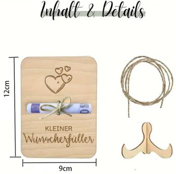 Preview: Holzgeldgeschenkverpackung mit Herz Preview: Holzgeldgeschenkverpackung - Einzigartiger Geldhalter aus Holz mit Herz