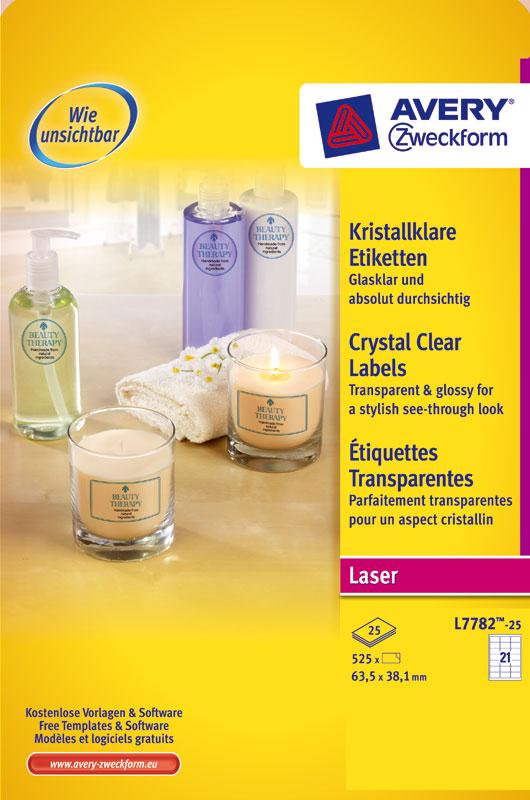 Kristallklare-Etiketten A4  63.5 x 38.1 mm Laserdrucker