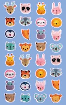 Glossy stickers animal heads 32 stickers