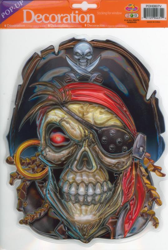 window picture 3D creepy skull pirate