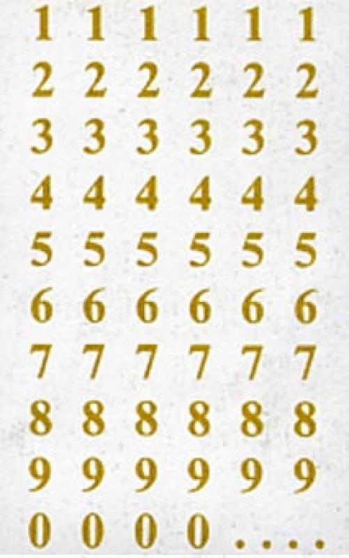 Transparent foil numbers 7.5 mm gold