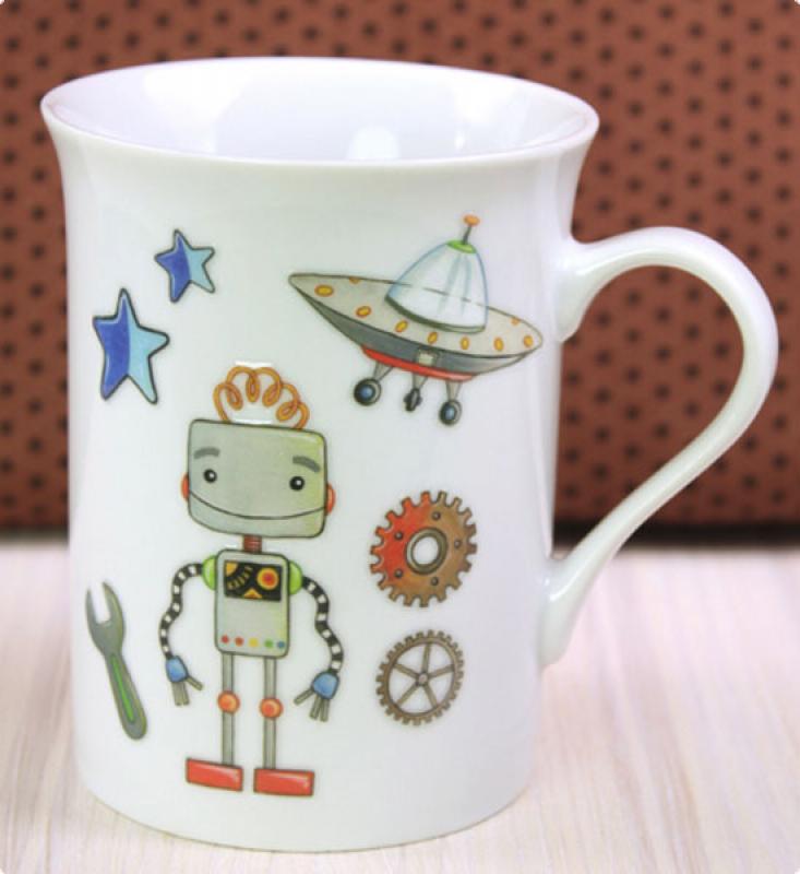 Porcelain embroiderer robot decor