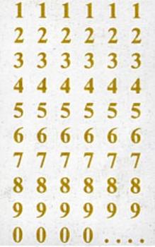 Transparent foil numbers 7.5 mm gold