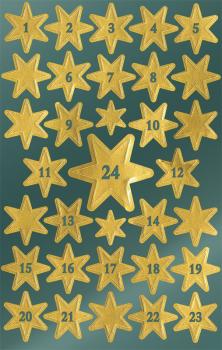 Glanzfolie Sticker Sterne + Zahlen gold