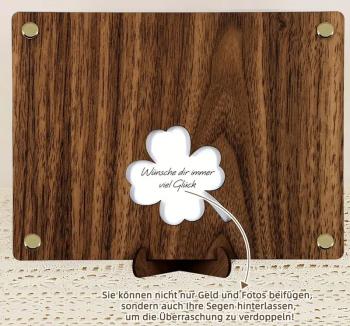 Geldgeschenkkarte aus Holz vierblättriges Kleeblatt
