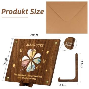 Geldgeschenkkarte aus Holz vierblättriges Kleeblatt