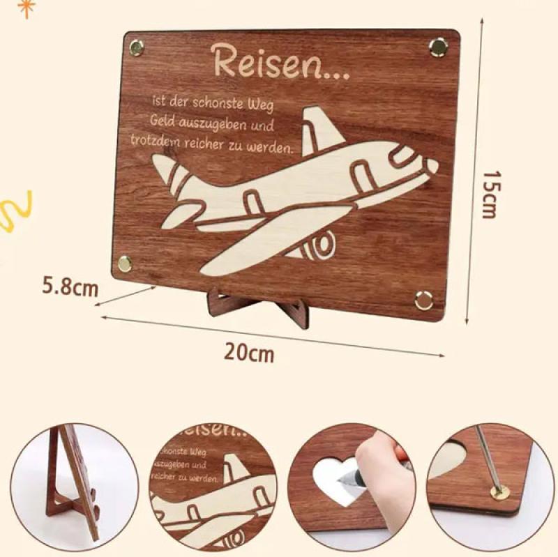 Geldgeschenkkarte aus Holz für Reise Flugzeug