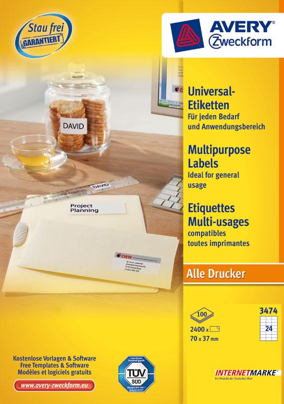 Universal Labels A4 70 x 37 mm