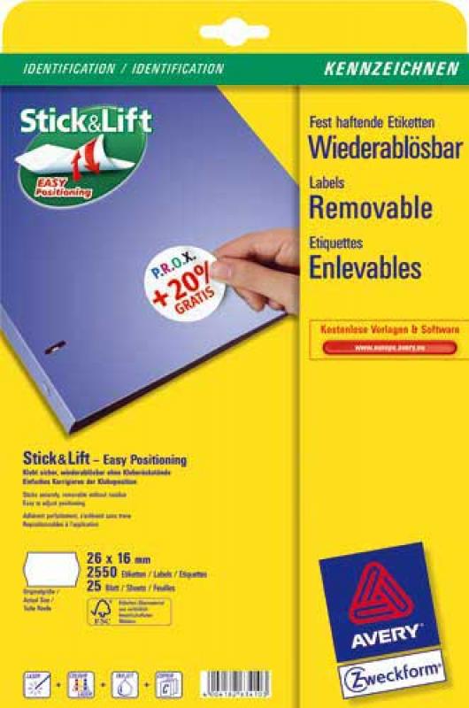 Removable price labels A4 26 x 16 mm