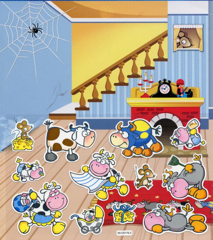 Coloring page with stickers cow
