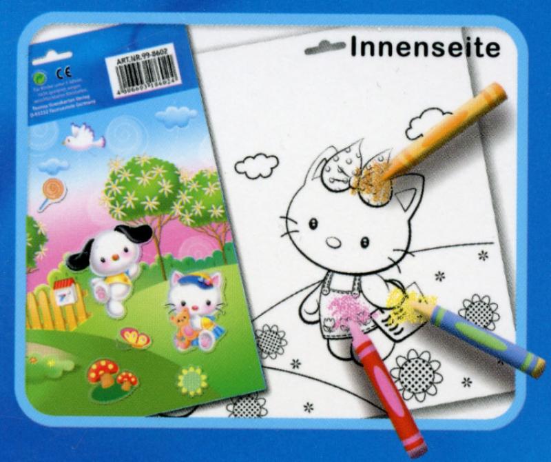 Malvorlage mit Stickern Kitty Urlaub