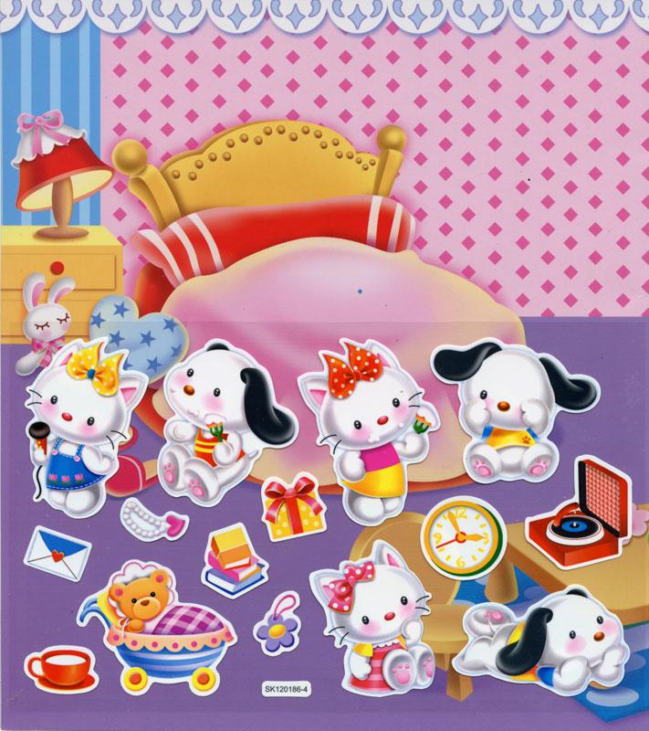 Malvorlage mit Stickern Kitty Bett