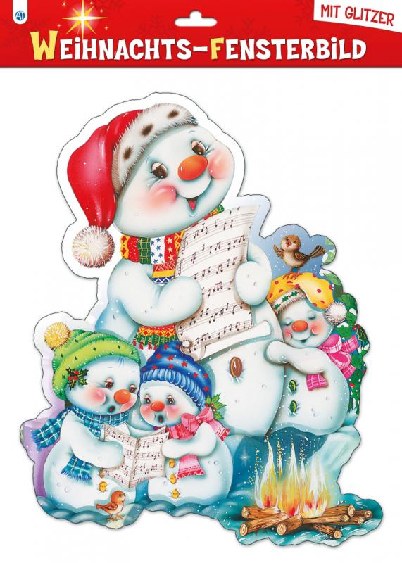 Window pictures snowman singing with glitter