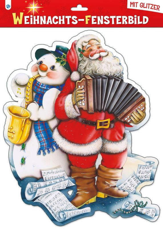 Window Murals Snowman Santa with Glitter