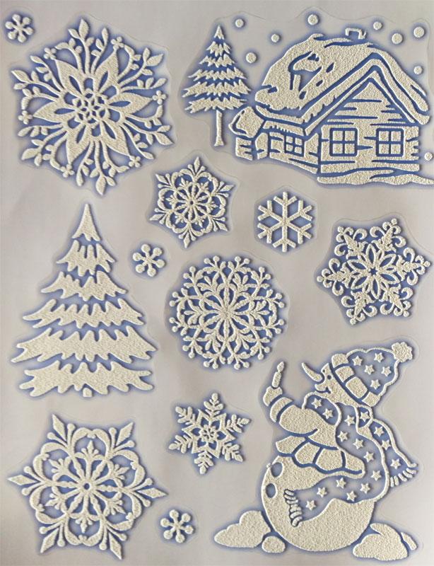 Fensterbild Schneemann Schneeflocken