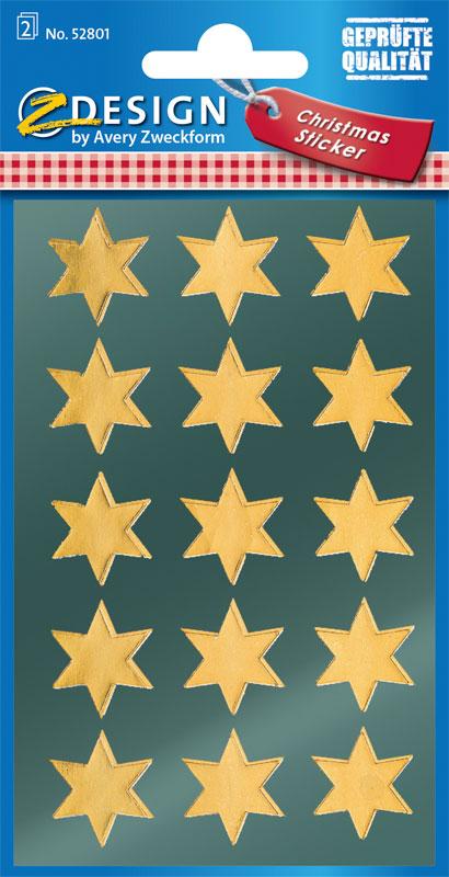 Glanzfolie Sticker 30 Sterne gold