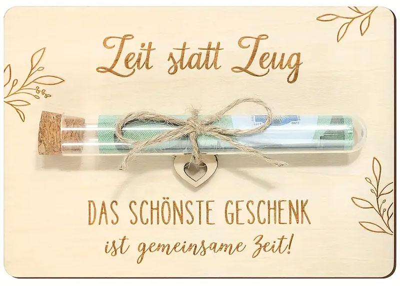 Holzgeldgeschenkverpackung Zeit statt Zeug