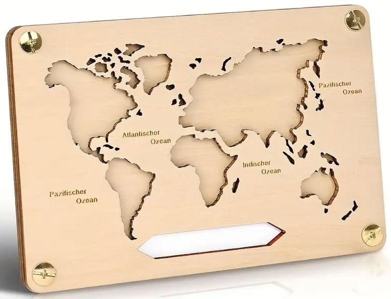 Geldgeschenkkarte aus Holz Weltkarten