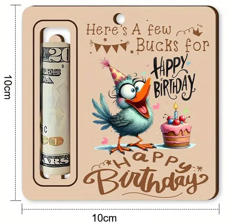 Geldgeschenk aus Holz süßer Vogel mit Torte