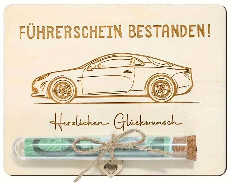 Holzgeldgeschenk für FührerscheinZeit statt Zeug