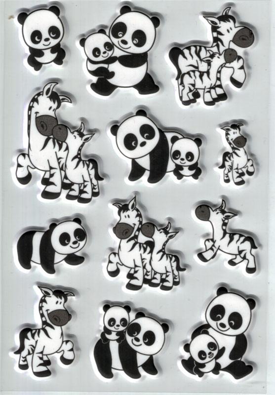 Sticker panda and zebra families