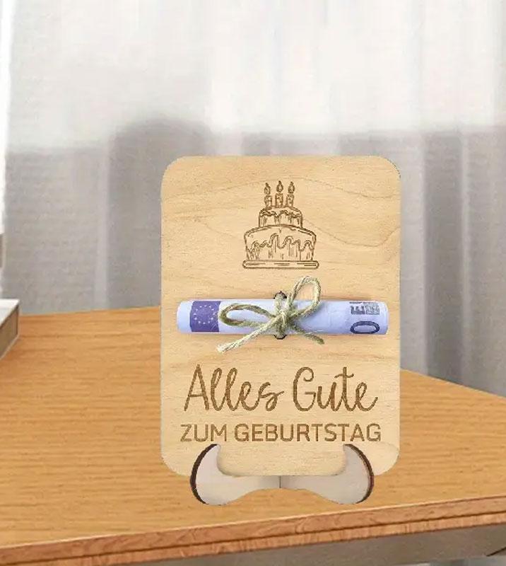 Holzgeldgeschenkverpackung - Einzigartiger Geldhalter aus Holz mit Torte
