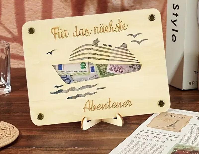 Geldgeschenkkarte aus Holz für Kreuzfahrt