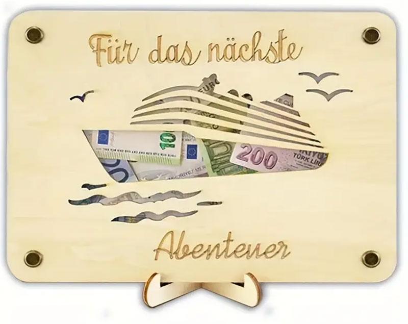 Geldgeschenkkarte aus Holz für Kreuzfahrt