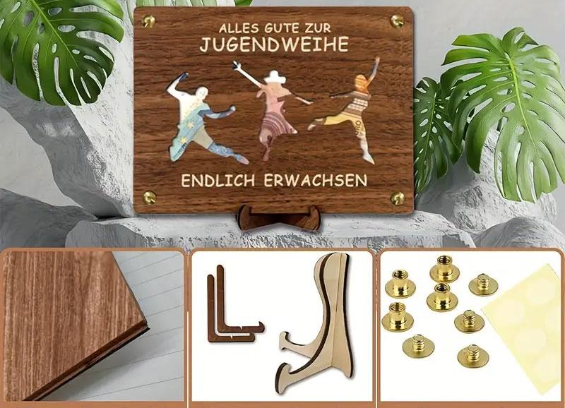 Geldgeschenkkarte aus Holz zu Jugendweihe