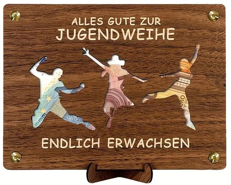 Geldgeschenkkarte aus Holz zu Jugendweihe